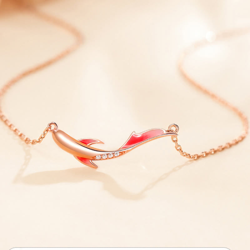 Wear FengShui 925 Sterling Silver Koi Fish Luck Zircon Prosperity Necklace Pendant