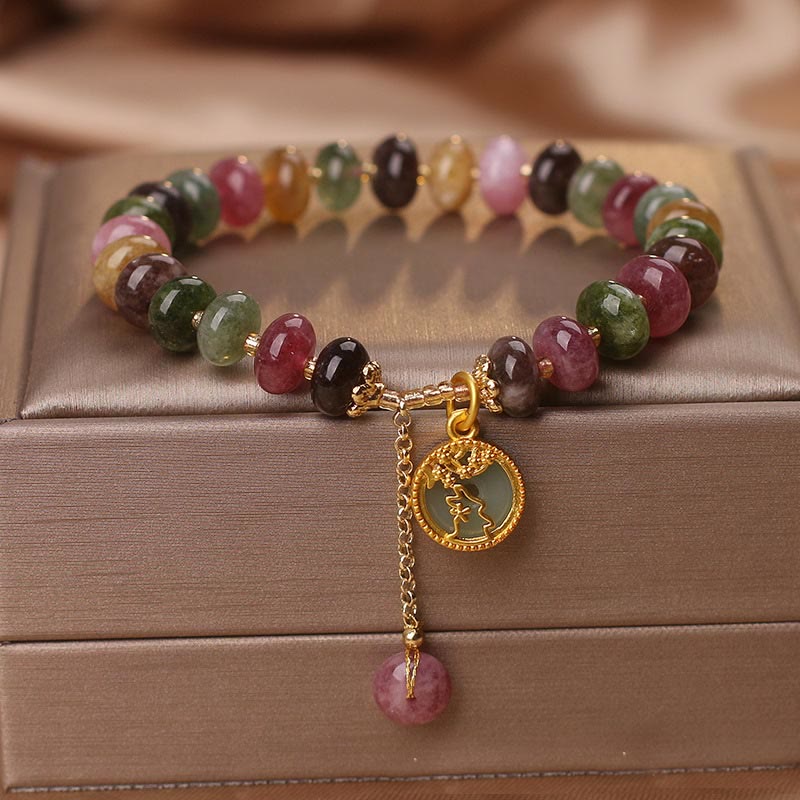 Wear FengShui Colorful Tourmaline Cute Flower Rabbit Charm Love Bracelet