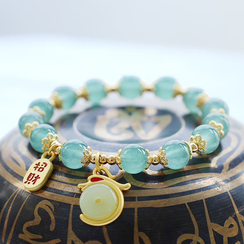 Wear FengShui Year of the Dragon Red Agate Green Aventurine Peace Buckle Fu Character Lucky Fortune Bracelet