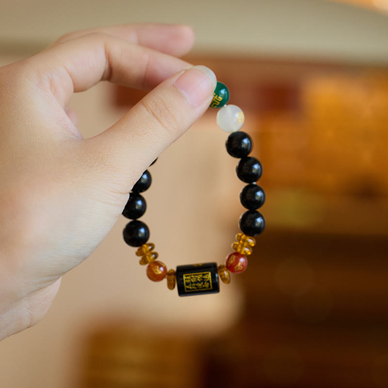 Wear FengShui Five Elements Black Onyx Red Agate Wisdom Wealth Bracelet