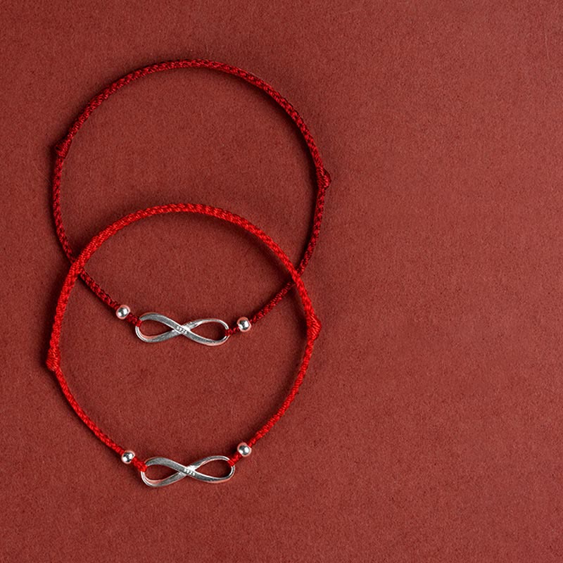 Wear FengShui 925 Sterling Silver Endless Knot Protection Luck Red String Bracelet Anklet