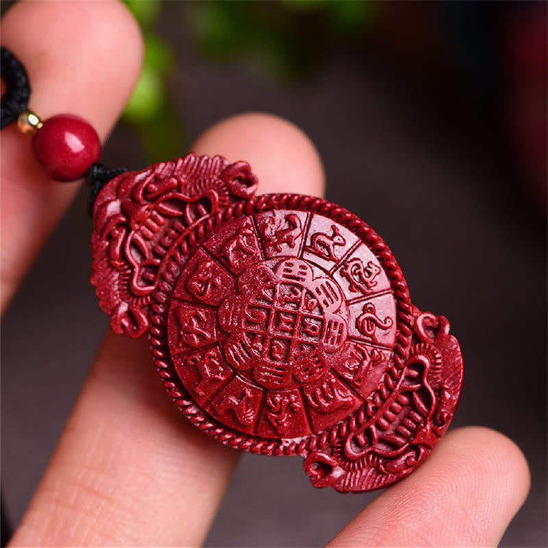 Wear FengShui Laughing Buddha Yin Yang Chinese Zodiac Gourd Natural Cinnabar Blessing Necklace Pendant
