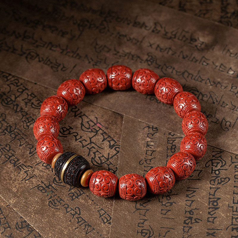 Wear FengShui Natural Cinnabar Ebony Calm Blessing Bracelet