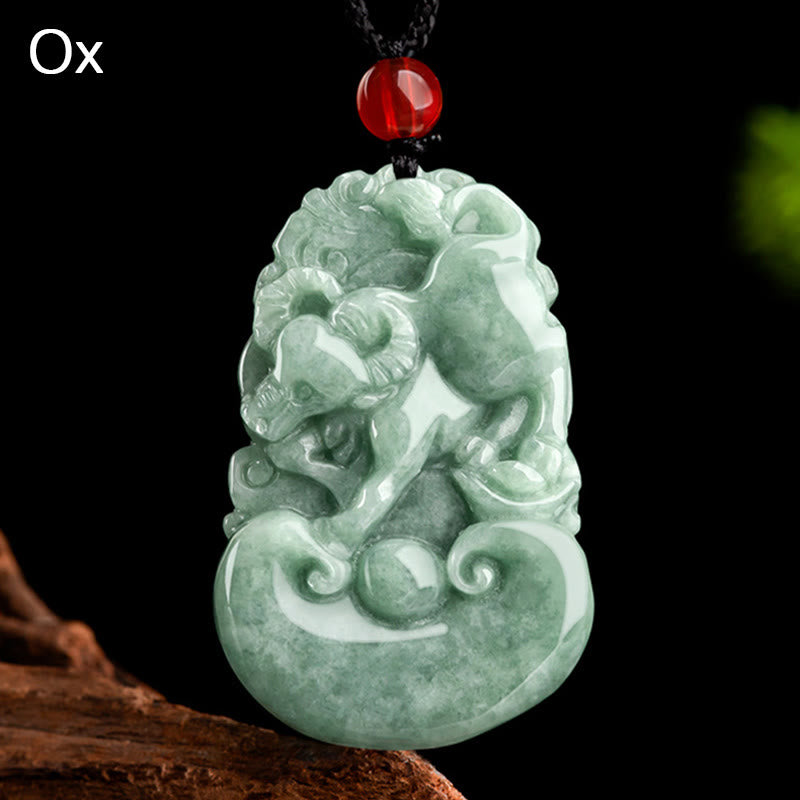 Wear FengShui Natural Green Jade 12 Chinese Zodiac Luck Prosperity Necklace Pendant