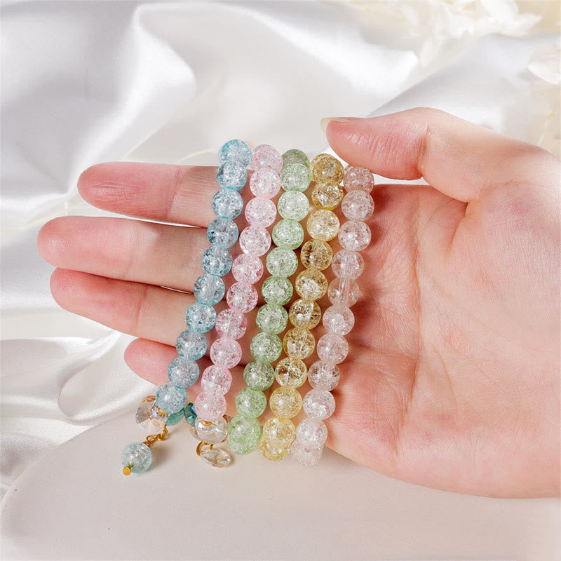 Wear FengShui Simple Design Flower Charm Glass Bead Bracelet
