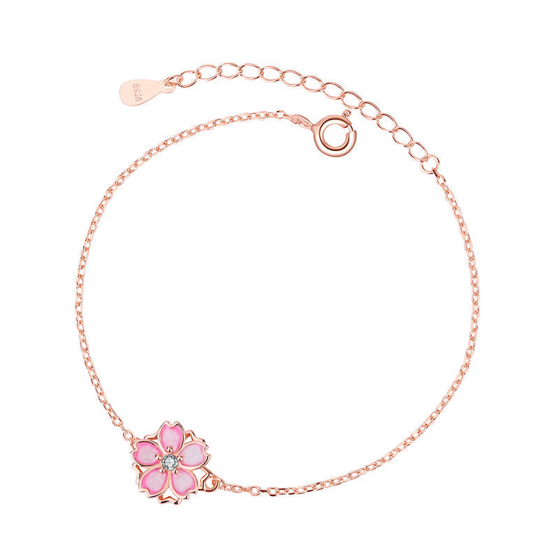 Wear FengShui 925 Sterling Silver Cherry Blossom Blessing Chain Bracelet Rotatable Ring