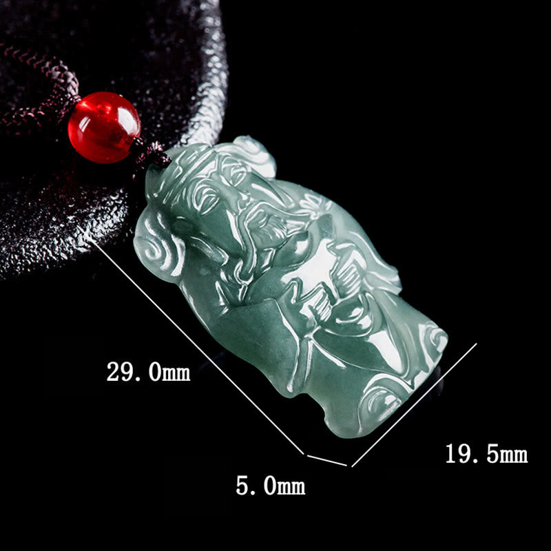 Wear FengShui Natural Green Jade Chinese God of Wealth Caishen Ingot Abundance Necklace Pendant