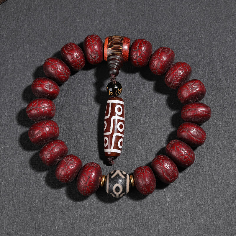 Wear FengShui Tibet Bodhi Seed Dzi Bead Dancing Lion Luck Bracelet Wrist Mala
