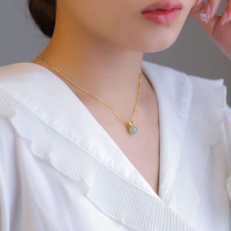 Wear FengShui Lucky Bead Jade Prosperity Chain Necklace Pendant