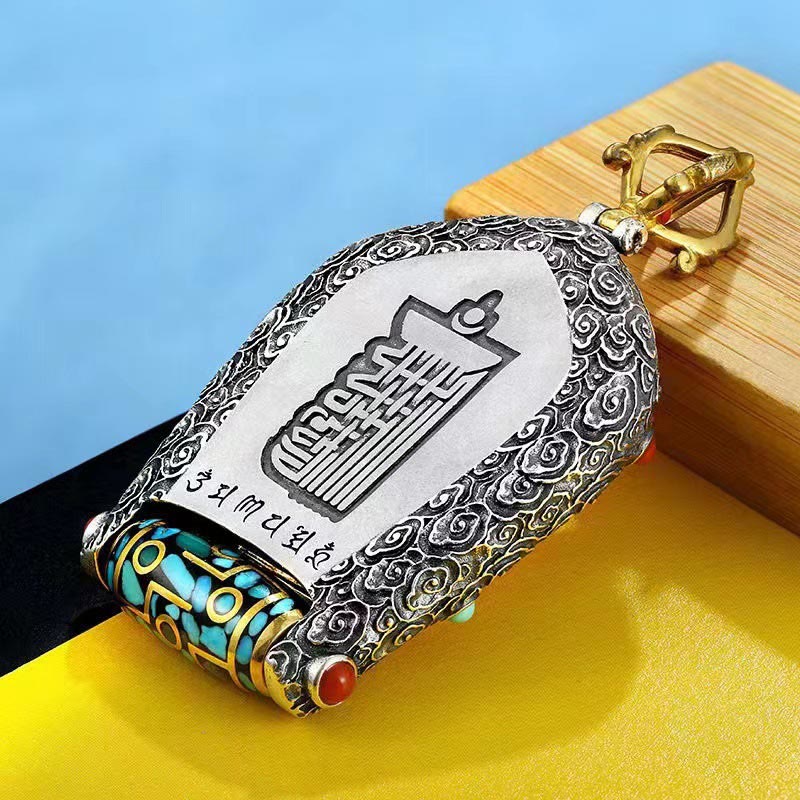 Wear FengShui Tibet Chinese Zodiac Natal Buddha Thangka Prosperity Rotatable Dzi Bead Necklace Pendant