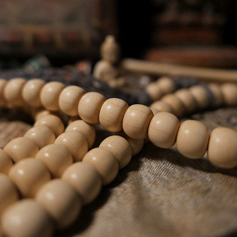 Wear FengShui 108 Mala Beads Abelia Biflora Wood Warding Off Evil Spirits Wrist Mala