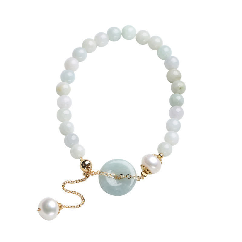 Wear FengShui Natural Jade Pearl Peace Buckle Prosperity Luck Bracelet
