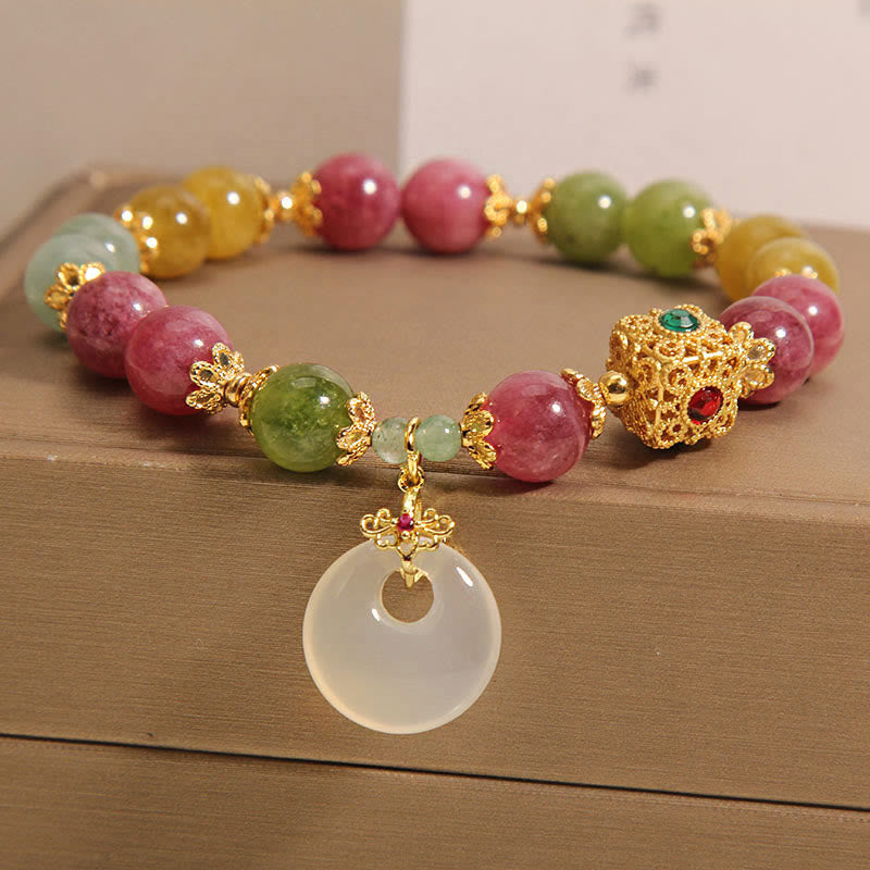 Wear FengShui Colorful Tourmaline Peace Buckle Charm Wisdom Bracelet