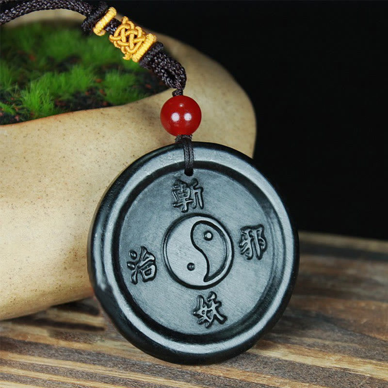 Wear FengShui Natural Hetian Cyan Jade Yin Yang Luck Harmony Necklace Pendant