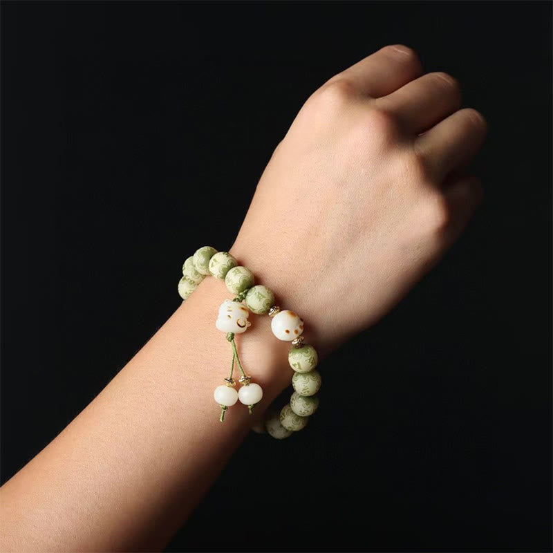 Wear FengShui Green Bodhi Seed Cat Paw Om Mani Padme Hum Engraved Wisdom Bracelet