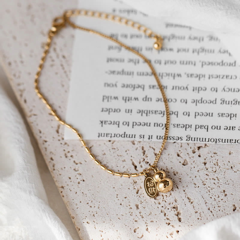 Wear FengShui 18k Gold Plated Copper Lucky Gourd Design Wealth Buckle Anklet