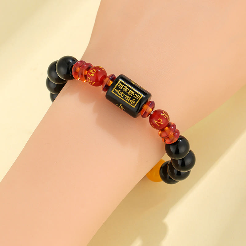 Wear FengShui Five Elements Black Onyx Red Agate Wisdom Wealth Bracelet