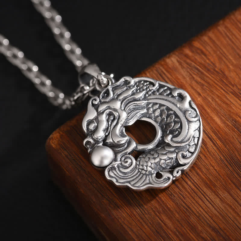 Wear FengShui Koi Fish Dragon Peace Buckle Wealth Necklace Pendant