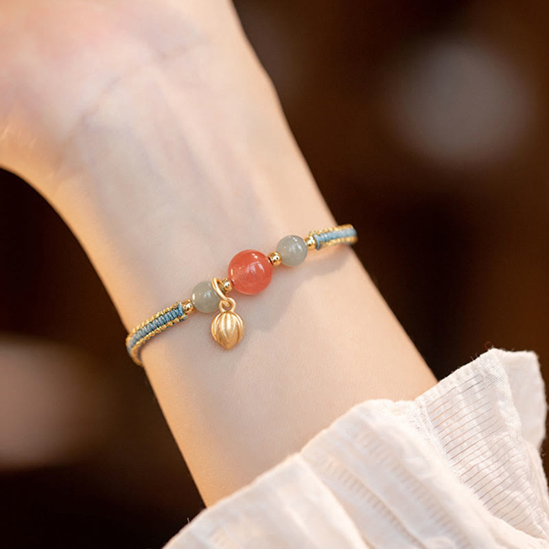 Wear FengShui Red Agate Jade Lotus Confidence Calm String Bracelet