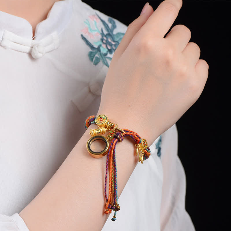 Wear FengShui Tibetan Om Mani Padme Hum Dreamcatcher Luck Colorful Reincarnation Knot String Bracelet