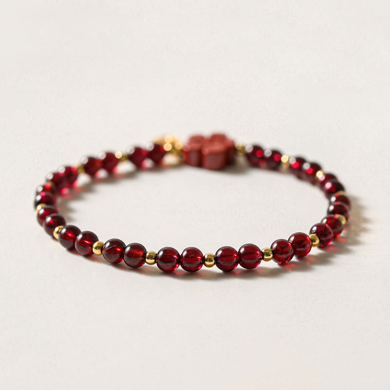 Wear FengShui 14K Gold Plated Natural Garnet Cinnabar Flower Calm Bracelet