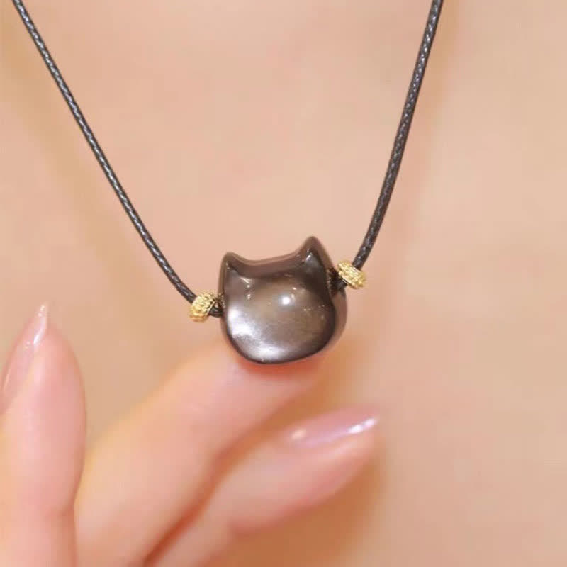 Wear FengShui Gold Sheen Obsidian Silver Sheen Obsidian Lovely Paw Lucky Cat Protection Bracelet