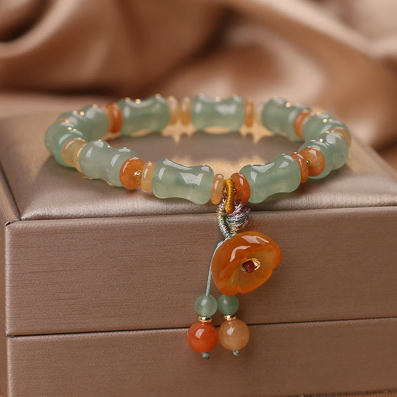 Wear FengShui Natural Jade Bamboo Flower Pattern Luck Bracelet