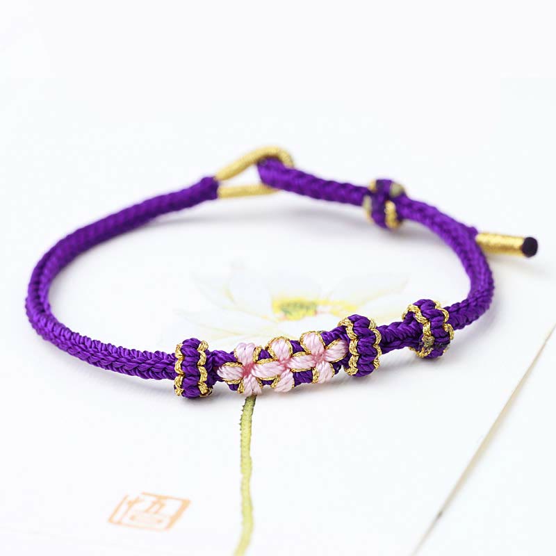 Wear FengShui Handmade Three Peach Blossoms Luck Eight Strands Braided String Bracelet