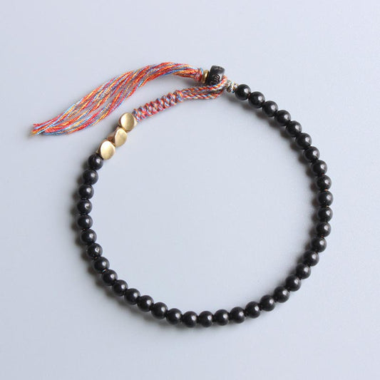 Wear FengShui Handmade Tibetan Black Onyx Tassel Bracelet