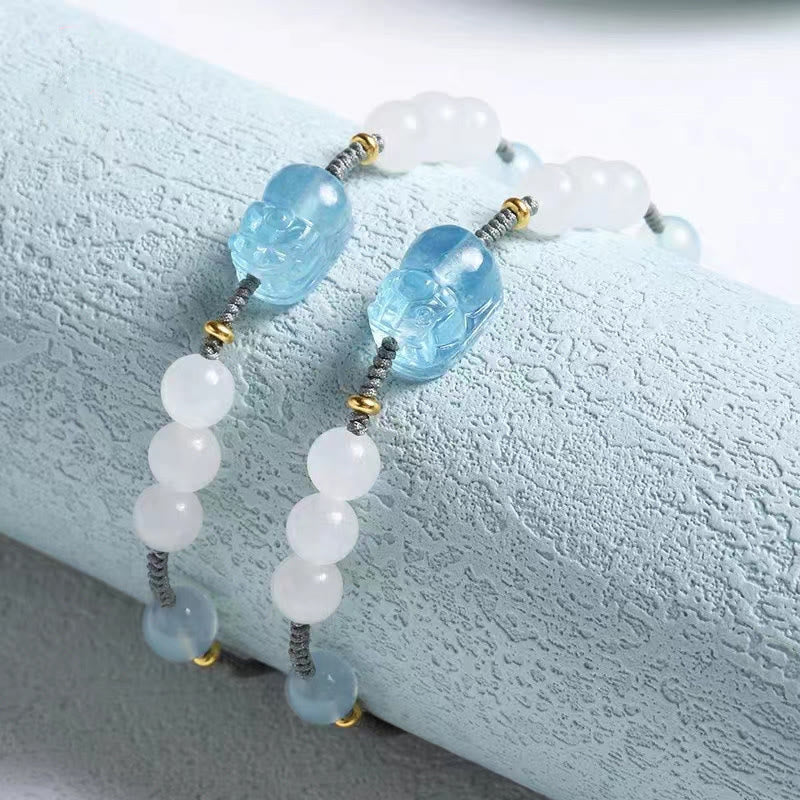 Wear FengShui Natural Aquamarine PiXiu Hetian White Jade Healing Bracelet