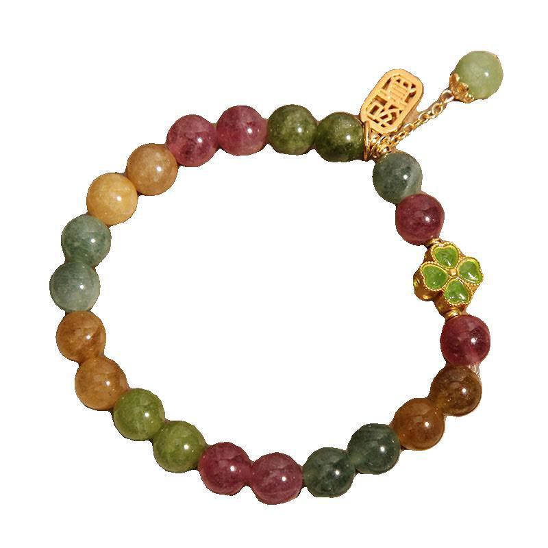 Wear FengShui Tourmaline Jade Colorful Four-leaf Clover Positive Bracelet