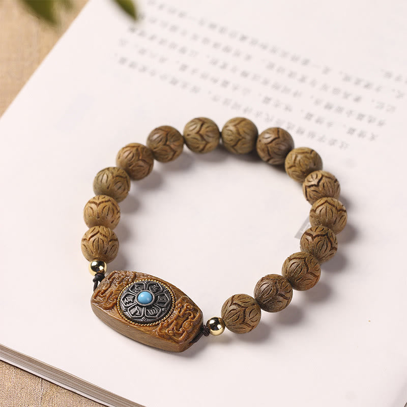 Wear FengShui Green Sandalwood Ebony Wood Sandalwood Om Mani Padme Hum Soothing Bracelet