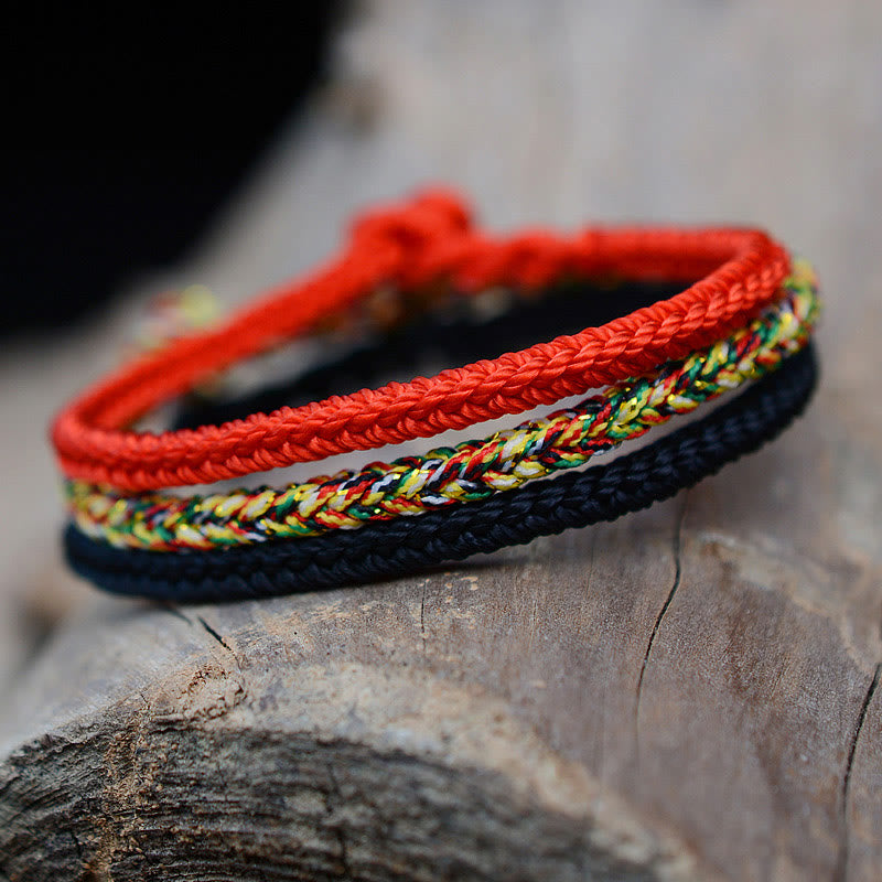 Wear FengShui Tibetan Handmade Eight Thread Peace Knot Protection Braided String Bracelet