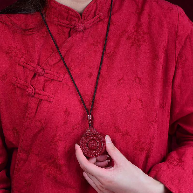 Wear FengShui Chinese Zodiac Natural Cinnabar Bagua Amulet Keep Away Evil Spirits Necklace Pendant