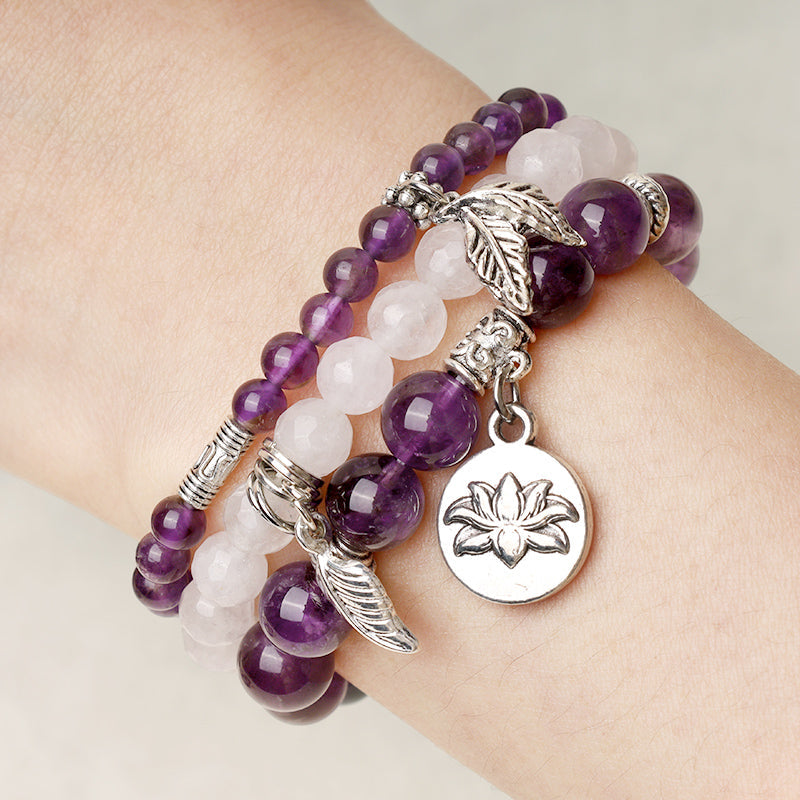 Wear FengShui 3PCS Natural Quartz Crystal Beaded Healing Energy Lotus Bracelet