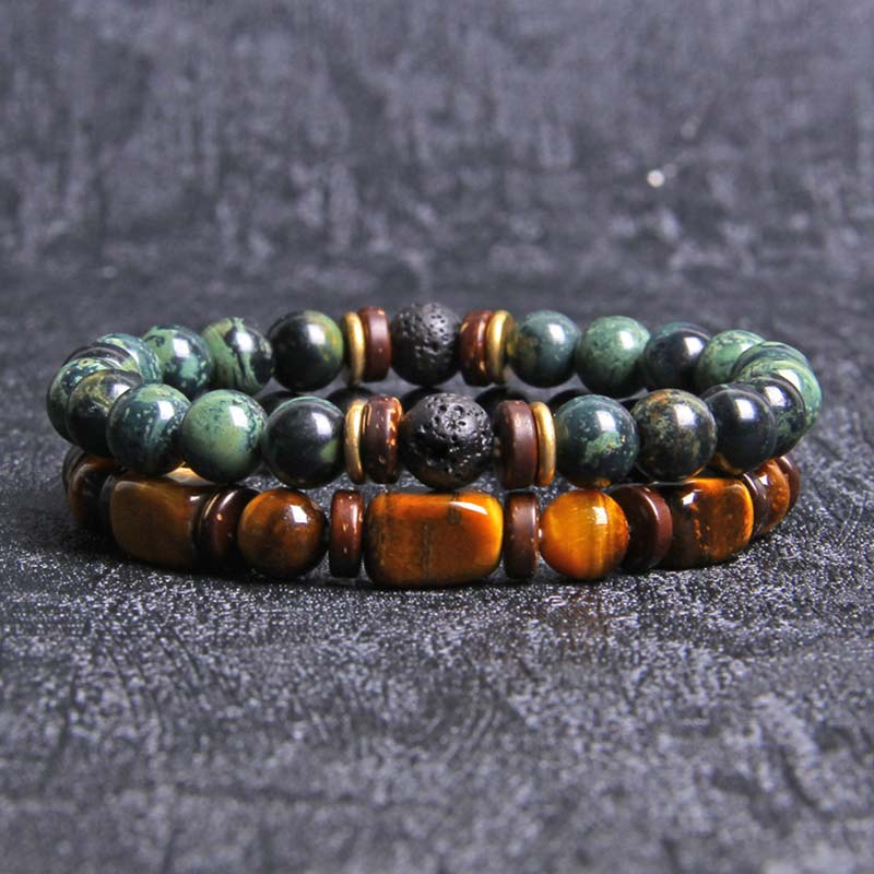 Wear FengShui 2PCS Healing Crystal Emperor Stone Tiger Eye Bead Bracelet