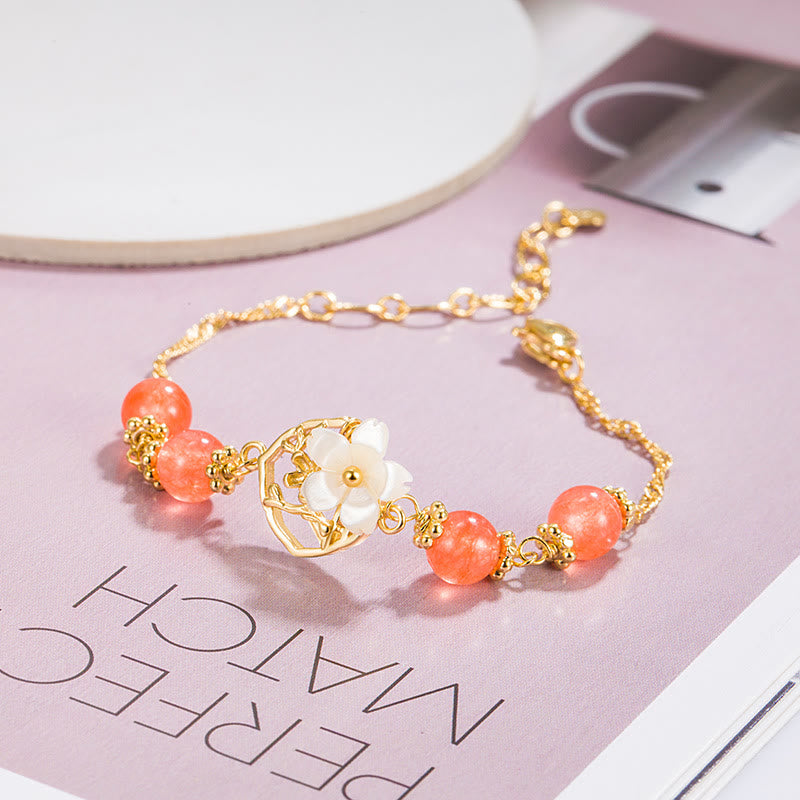 Wear FengShui Red Agate Tridacna Stone Flower Confidence Bracelet