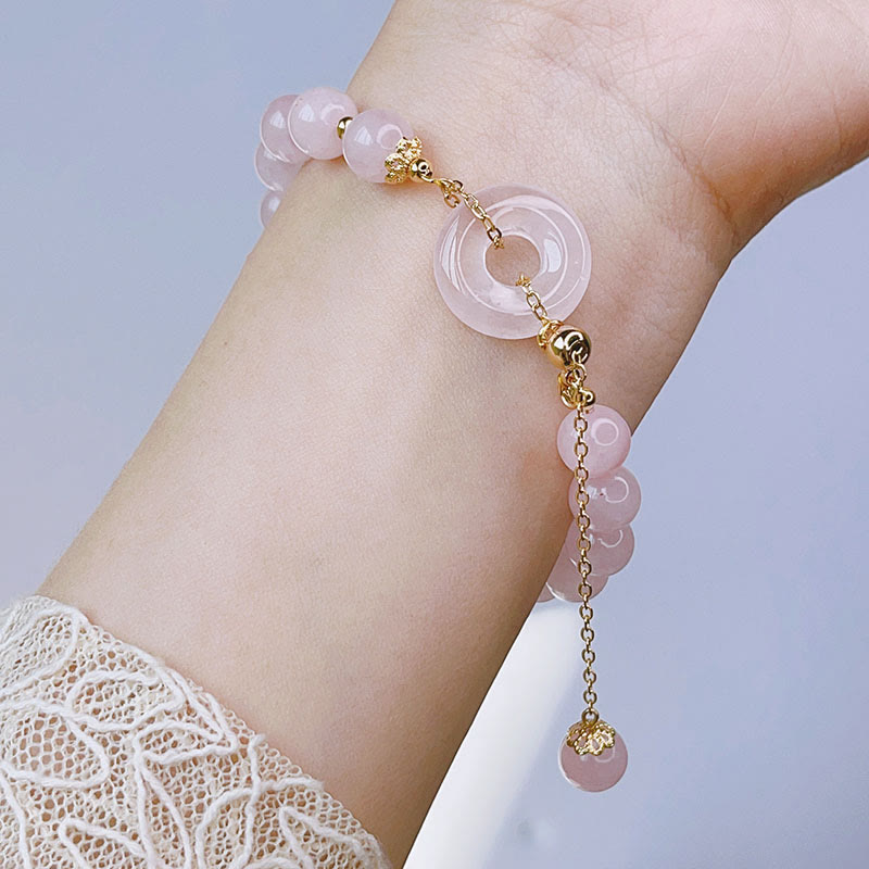 Wear FengShui Natural Pink Crystal Peace Buckle Love Charm Bracelet