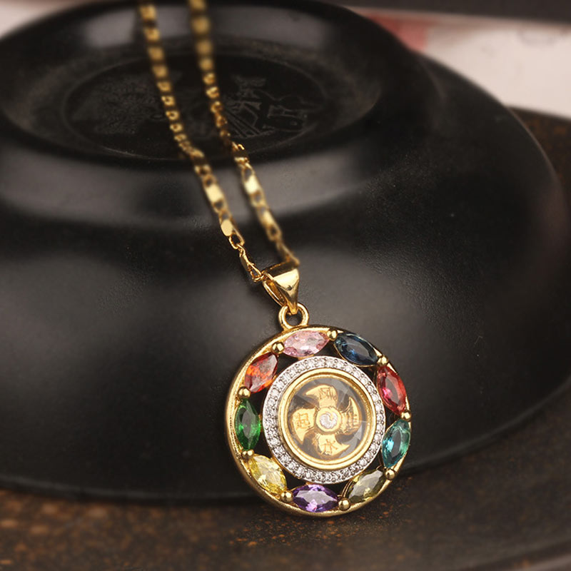 Wear FengShui Colorful Zircon Copper Wealth Luck Rotation Bracelet Necklace Pendant