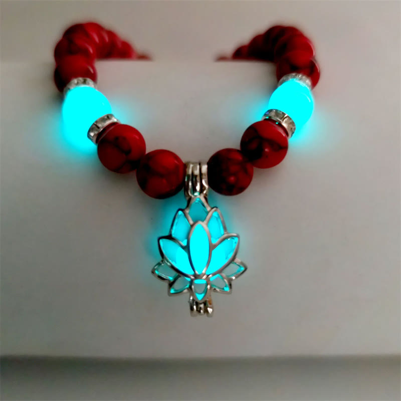 Wear FengShui Tibetan Turquoise Glowstone Luminous Bead Lotus Protection Bracelet
