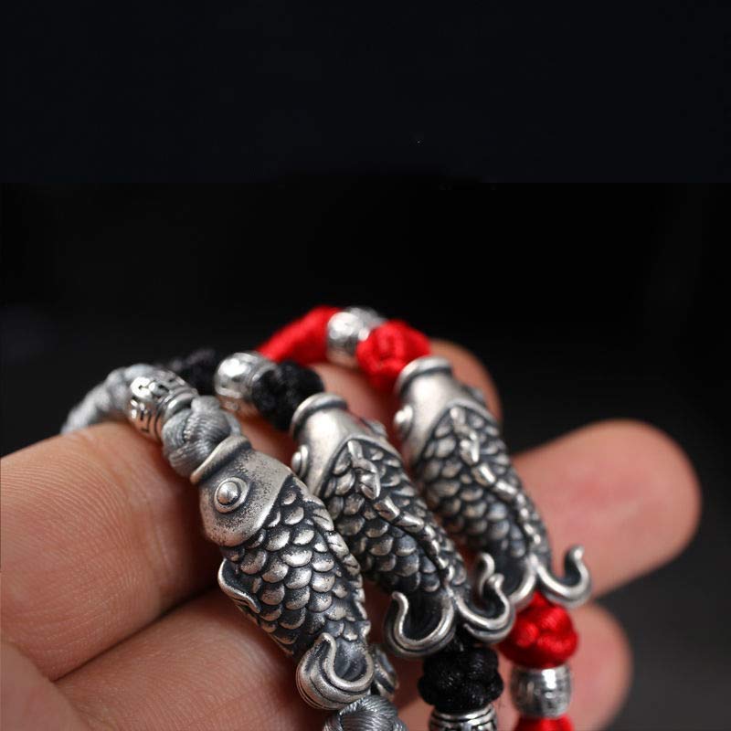 Wear FengShui Silver Luck Koi Fish Braided String Bracelet