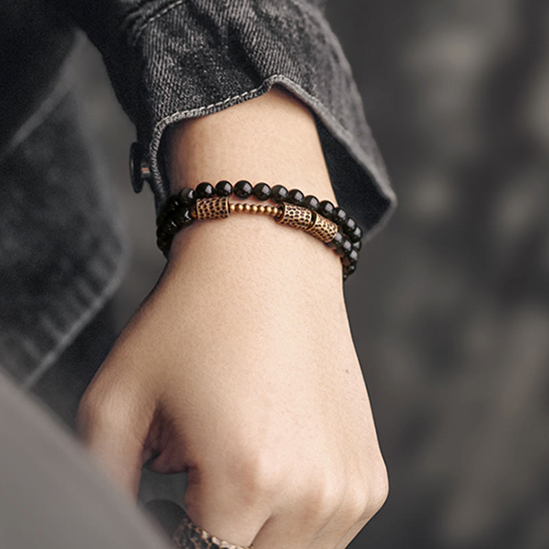 Wear FengShui Rainbow Obsidian Copper Love Double Wrap Bracelet