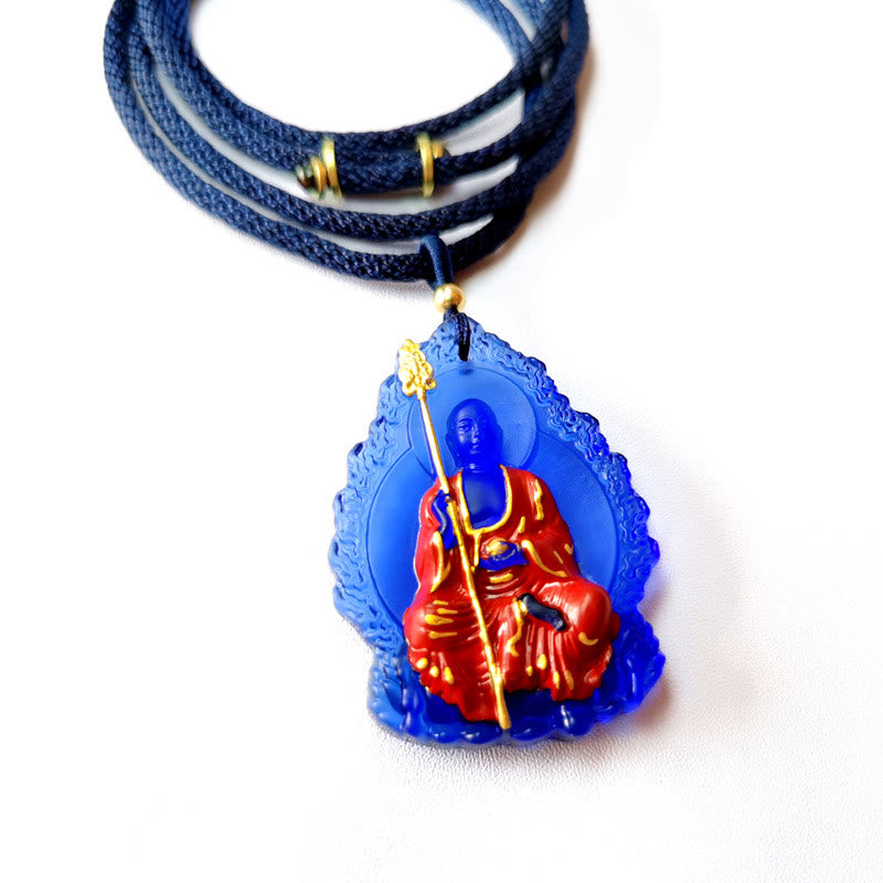 Wear FengShui Ksitigarbha Buddha Liuli Crystal Compassion Amulet Necklace Pendant
