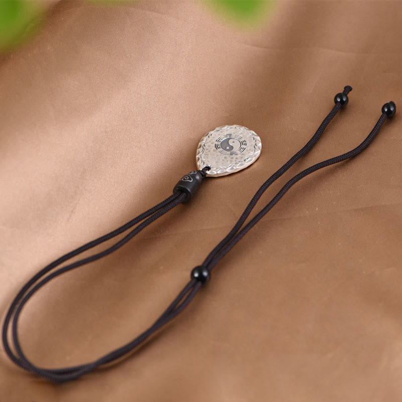 Wear FengShui Vintage 999 Sterling Silver Yin Yang Bagua Water Drop Design Balance Harmony Necklace Pendant