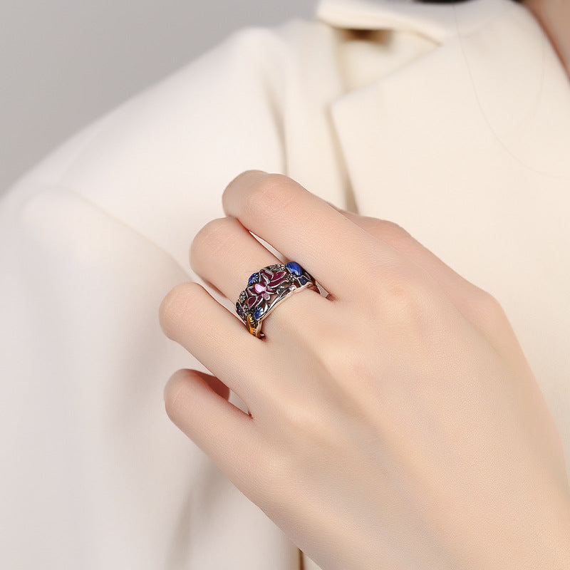 Wear FengShui Koi Fish Lotus Flower Leaf Design Luck Wealth Ring