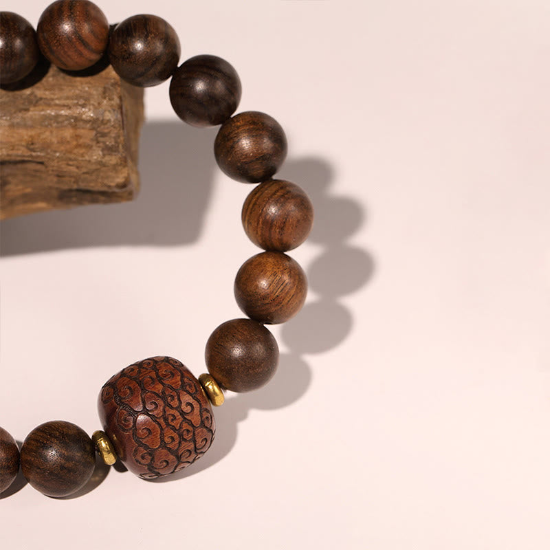 Wear FengShui Rosewood Auspicious Clouds Totem Fu Character Bamboo Pattern Warmth Bracelet
