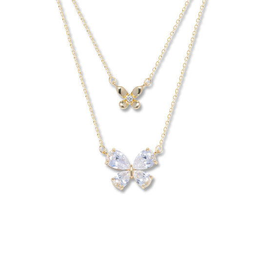 925 Sterling Silver Double Layer Butterfly Bow Necklace