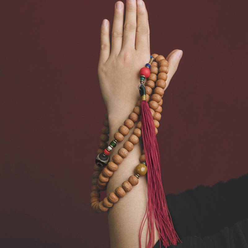 Wear FengShui 108 Mala Beads Bodhi Seed Dzi Bead Peace Tassel Bracelet
