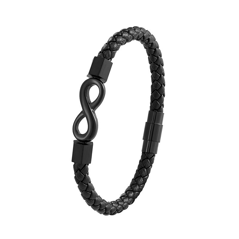 Wear FengShui Endless Knot Titanium Steel Infinity Leather Weave Balance Bracelet