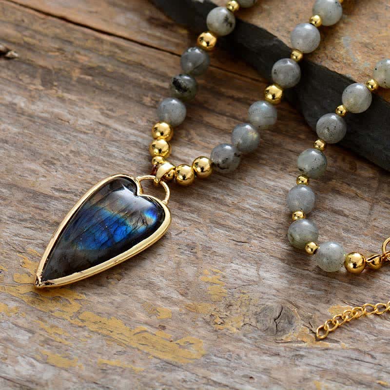 Wear FengShui Labradorite Support Healing Beaded Necklace Pendant